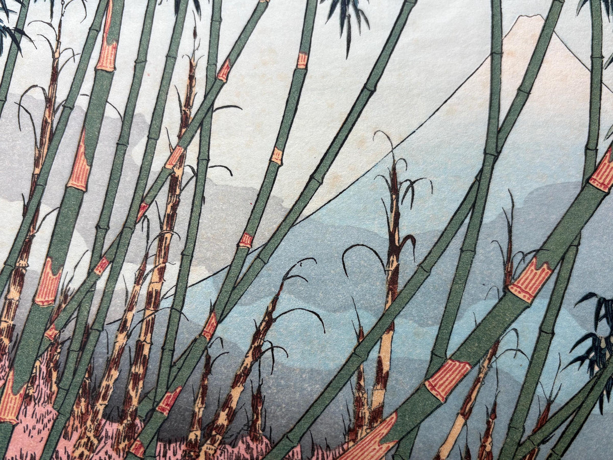 Japanese Ukiyo-e Woodblock print, Katsushika Hokusai, "The early spring scenery of Mt.Fuji from Meguro"