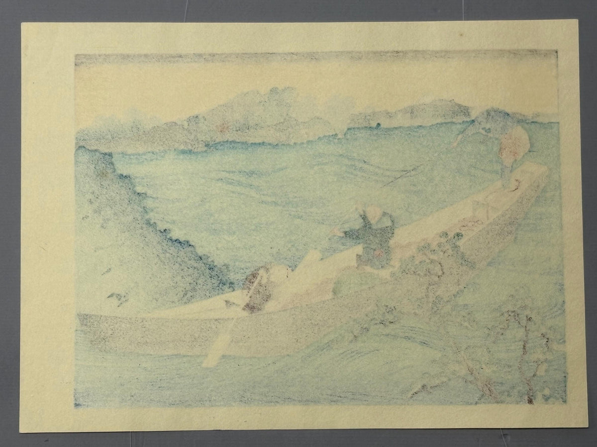 Japanese Ukiyoe, Woodblock print, Katsushika Hokusai, "Mt.fuji from the lake Suwa with Mt.Yastugatake for a foreground"