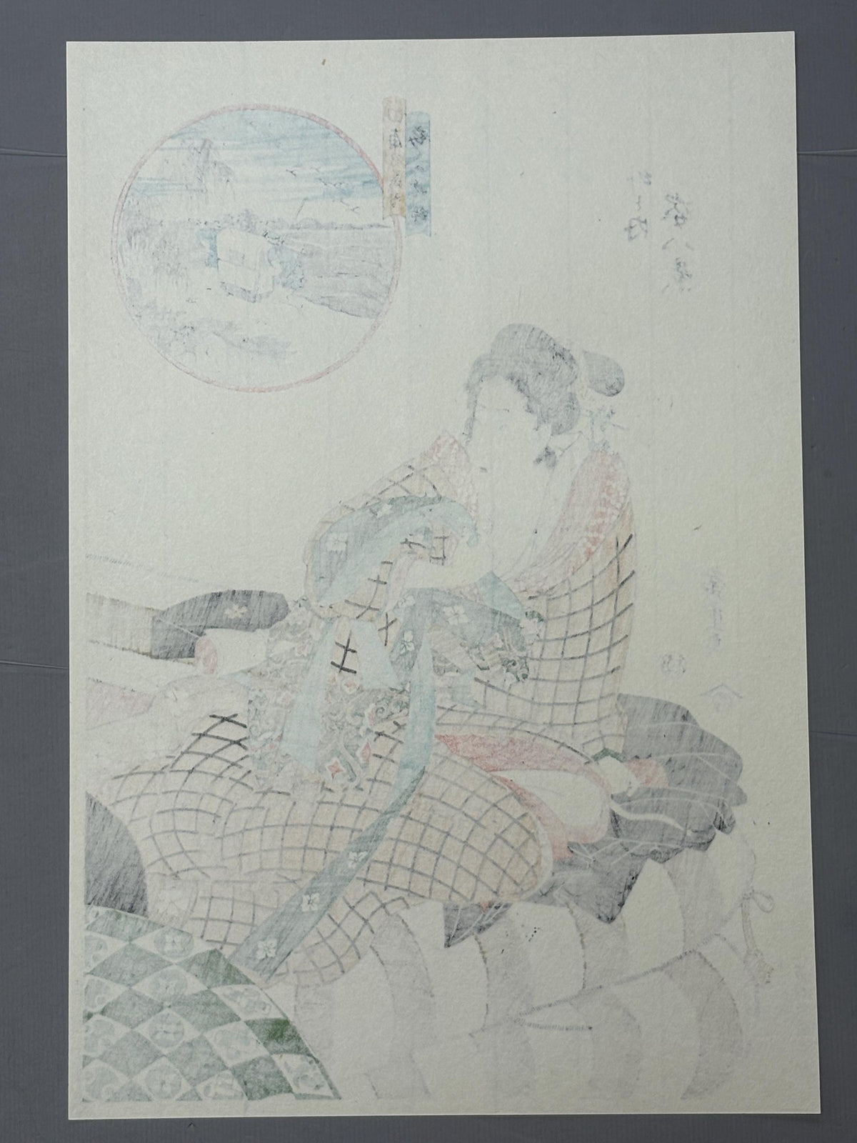Japanese Ukiyoe, Woodblock print, Hiroshige, "Courtesan with Green Scarf".