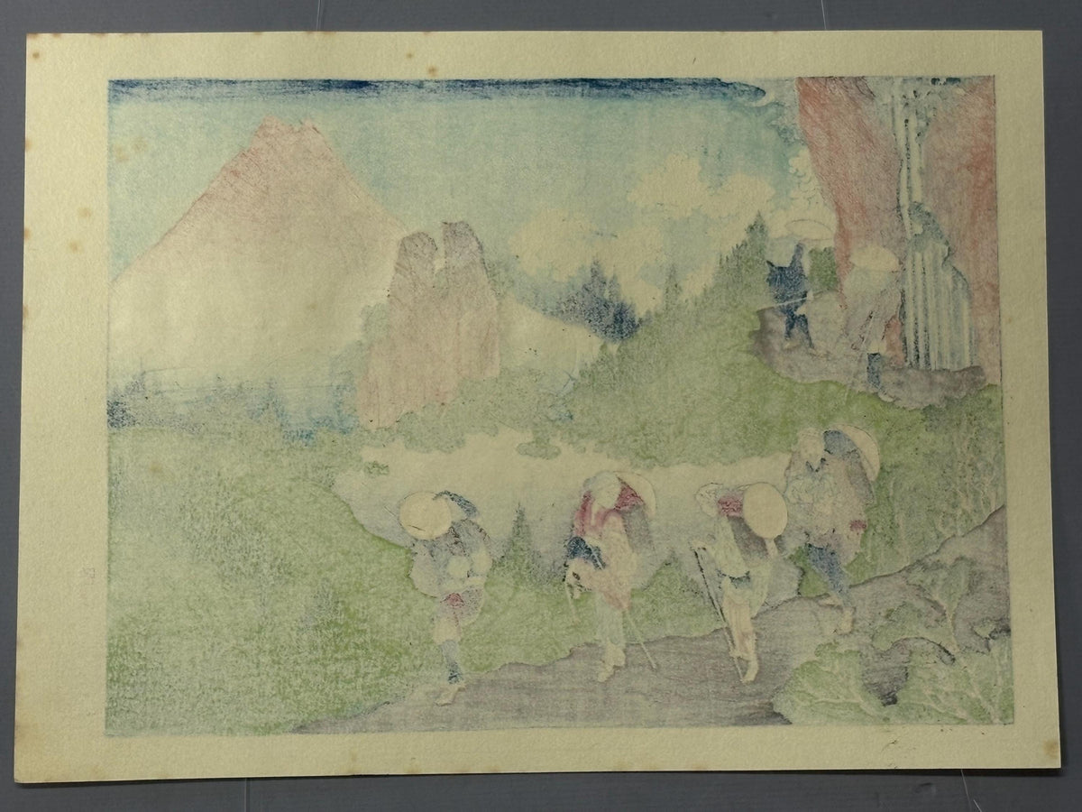 Japanese Ukiyo-e Woodblock print, Hokusai, "Mt. Fuji seen from a mountain-path near Taisekiji"