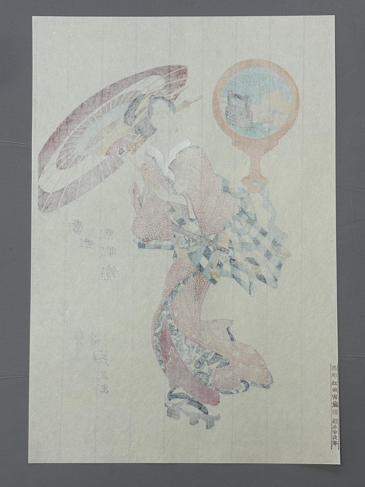 Japanese Ukiyoe, Woodblock print, Keisai Eisen, "Beauty with Umbrella".