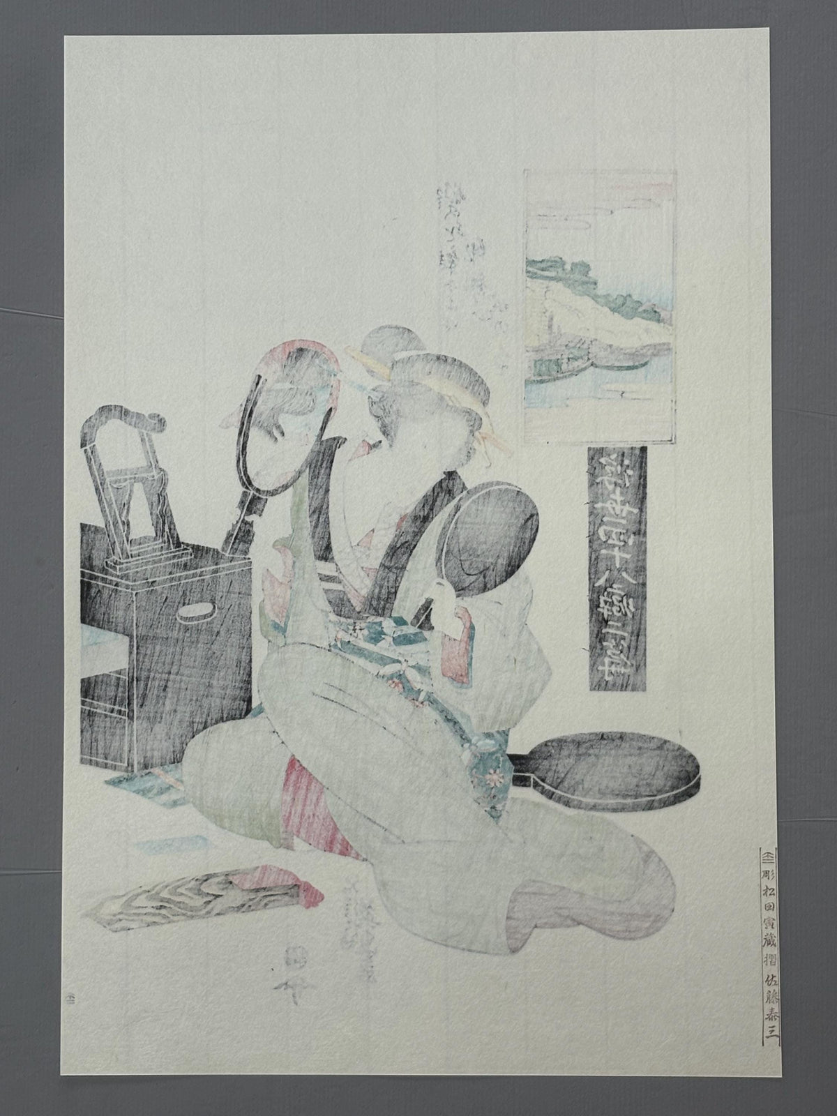 Japanese Ukiyoe, Woodblock print, Keisai Eisen, "Beauty with Mirror".