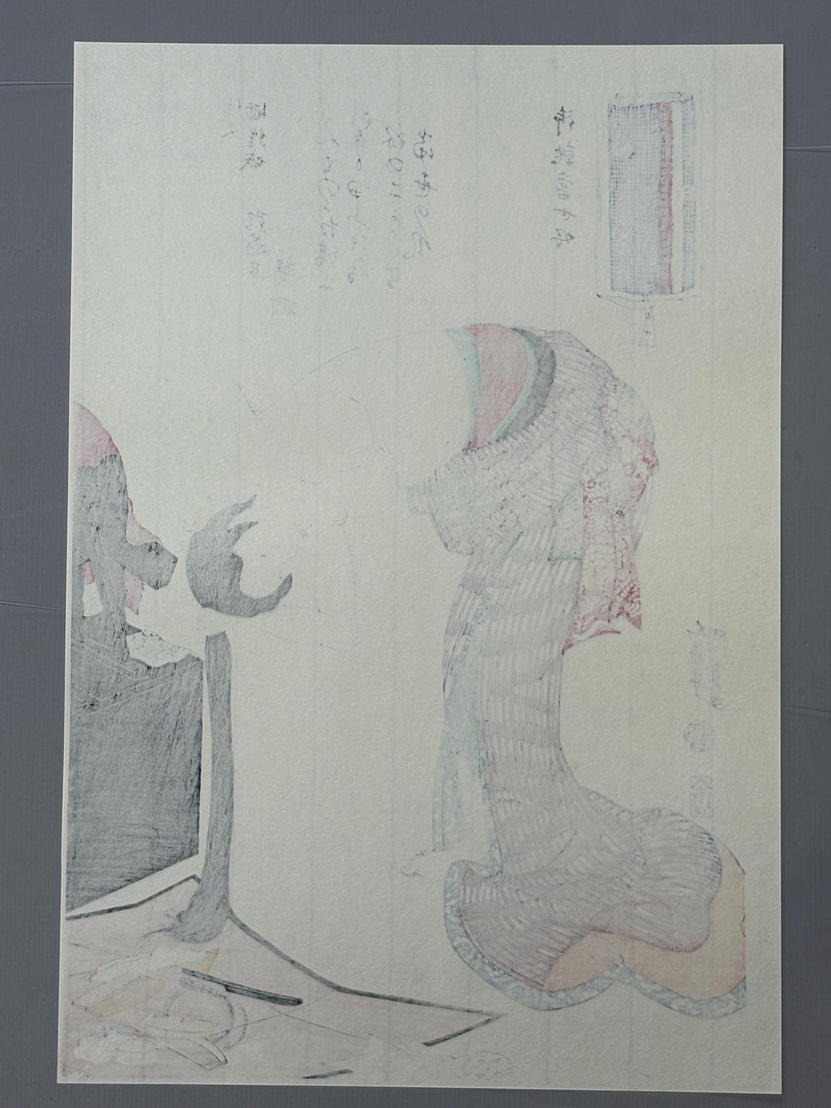 Japanese Ukiyoe, Woodblock print, kunisada, "Woman combing hair. On-atsuraé Tosei Konomi".