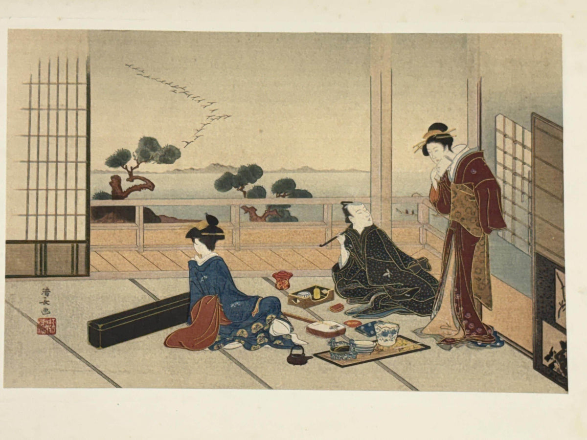 1923, Japanese vintage Woodblock print Ukiyo-e, Torii Kiyonaga "Entertainment"