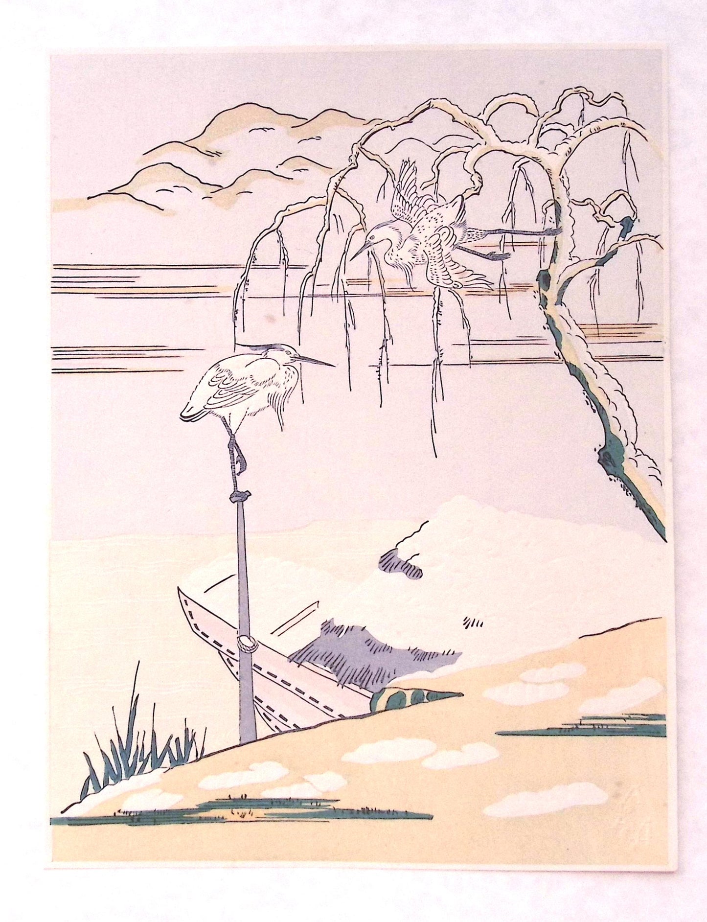 Japanese Ukiyoe, woodcut print, Suzuki Harunobu, "white egret"