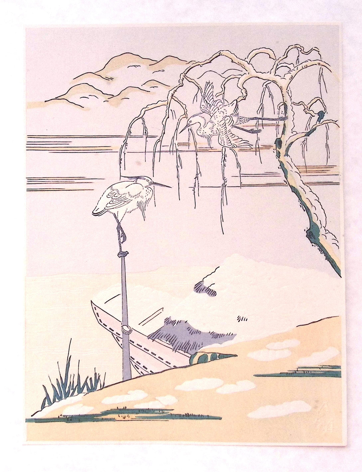Japanese Ukiyoe, woodcut print, Suzuki Harunobu, "white egret"