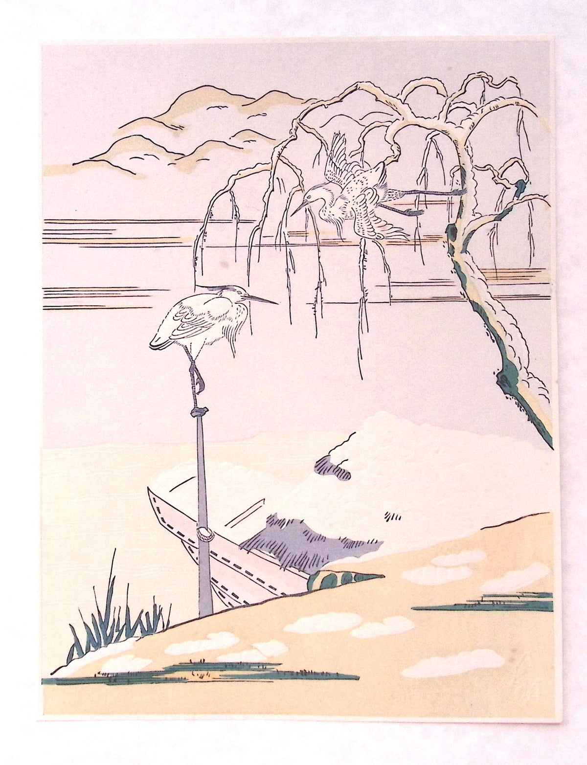 Japanese Ukiyoe, woodcut print, Suzuki Harunobu, "white egret"
