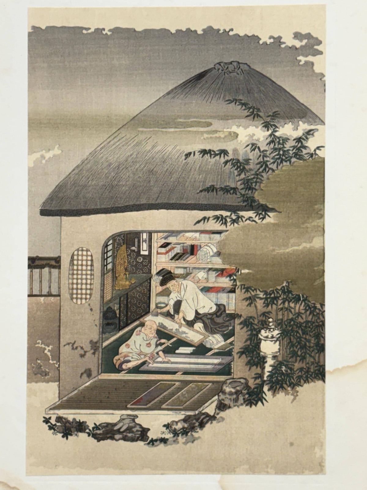 1924, Japanese Woodblock print Ukiyo-e, Takakane Fujiwara "Screen-marker.".