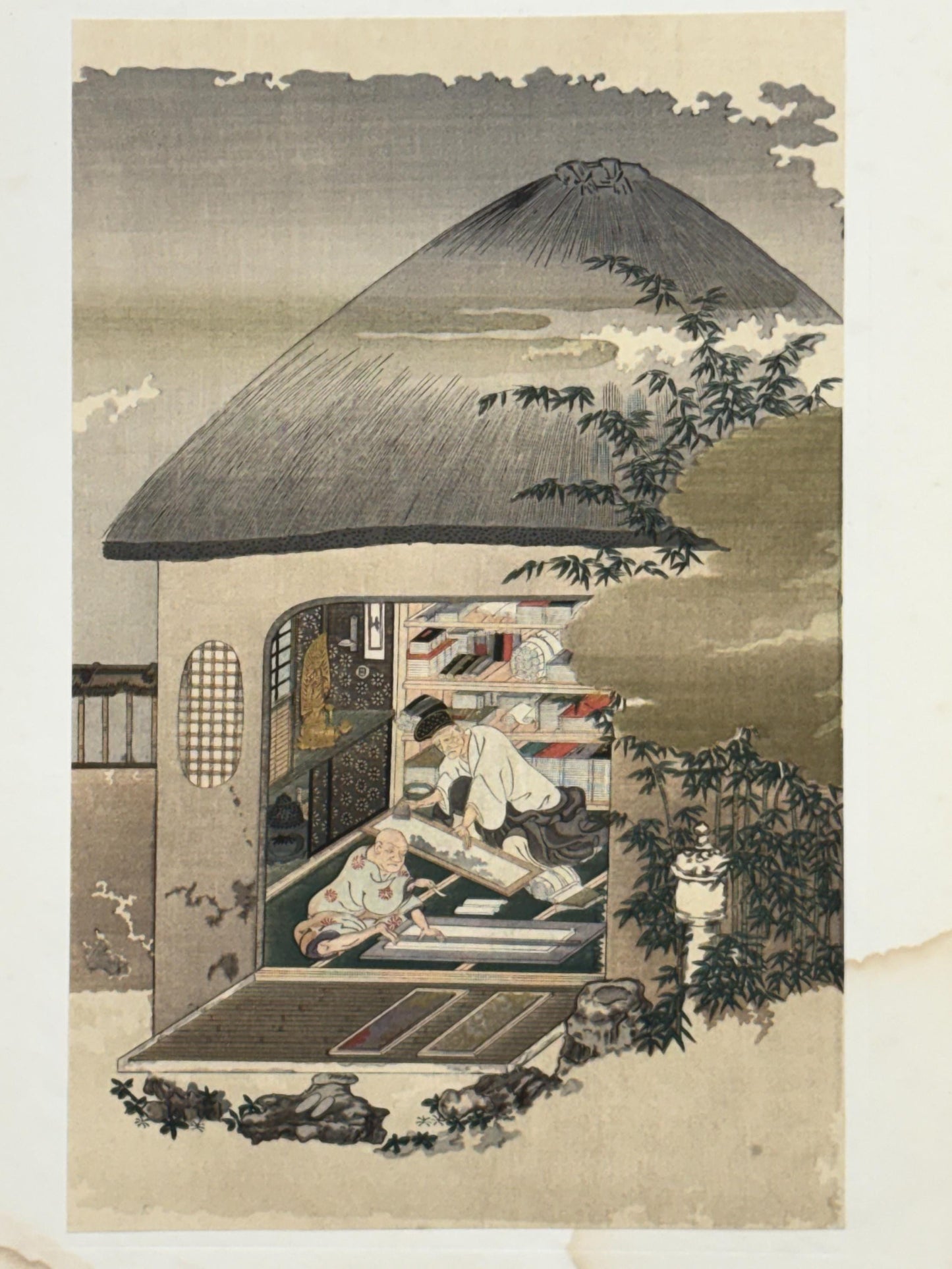 1924, Japanese Woodblock print Ukiyo-e, Takakane Fujiwara "Screen-marker.".