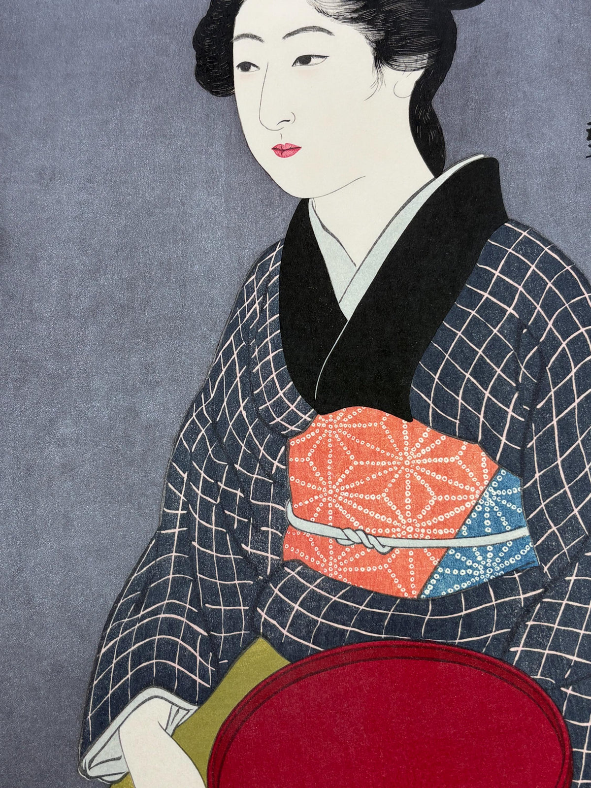 Japanese Ukiyoe, Shin-Hanga, Woodblock print, Hashiguchi Goyo, "Waitress with a Red Tray"
