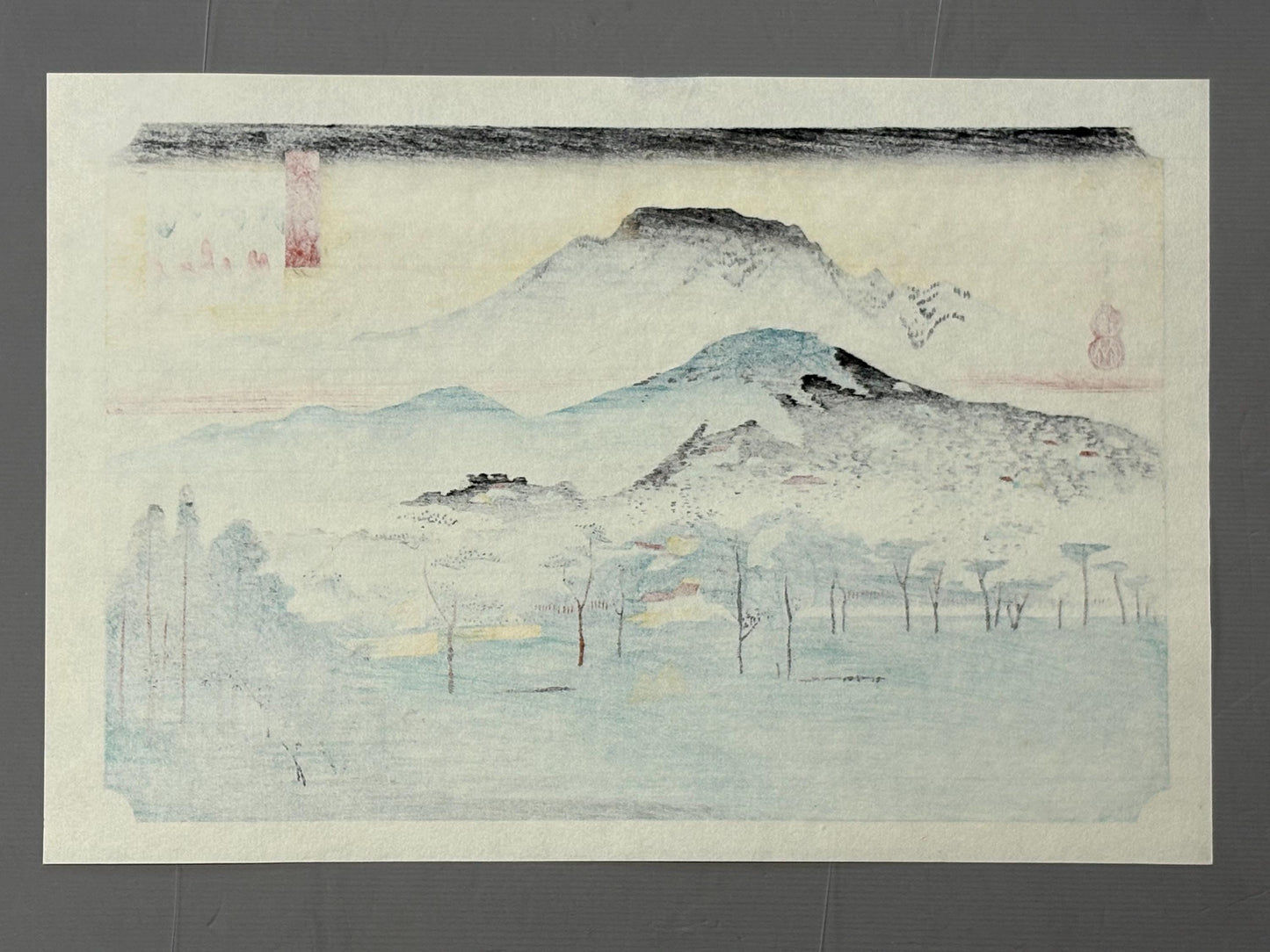 Japanese Ukiyoe, Woodblock print, Hiroshige, "Evening Bell at Mii-dera Temple"