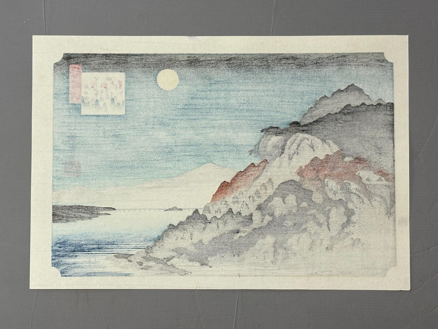 Japanese Ukiyoe, Woodblock print, Hiroshige, "Autumn Moon at Ishiyama Temple"