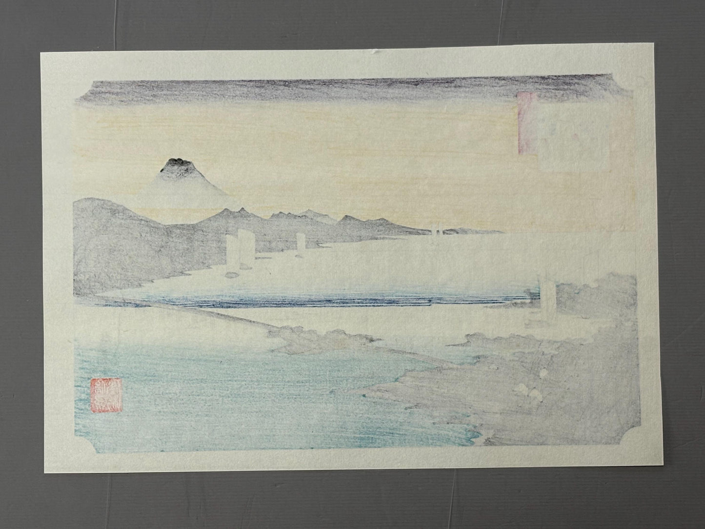 Japanese Ukiyoe, Woodblock print, Hiroshige, "Sunset Glow at Seta"