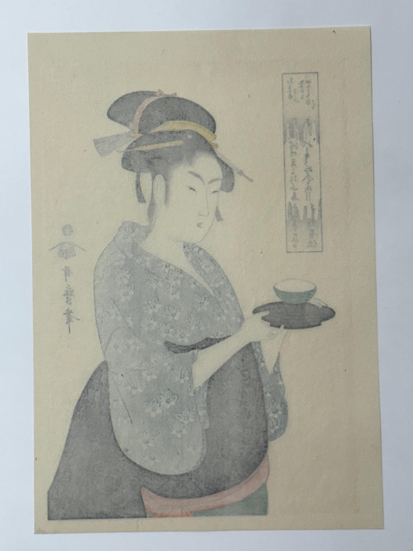 Japanese Ukiyoe, woodcut print, Utamaro, "Okita of the Naniwa-ya Tea-house"