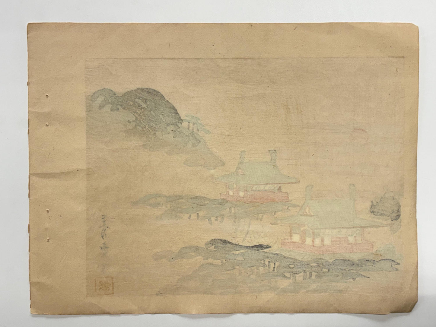 1908, Japanese Woodblock print, Sakakibara Bunsui, "Penglai Immortal Pavilion".