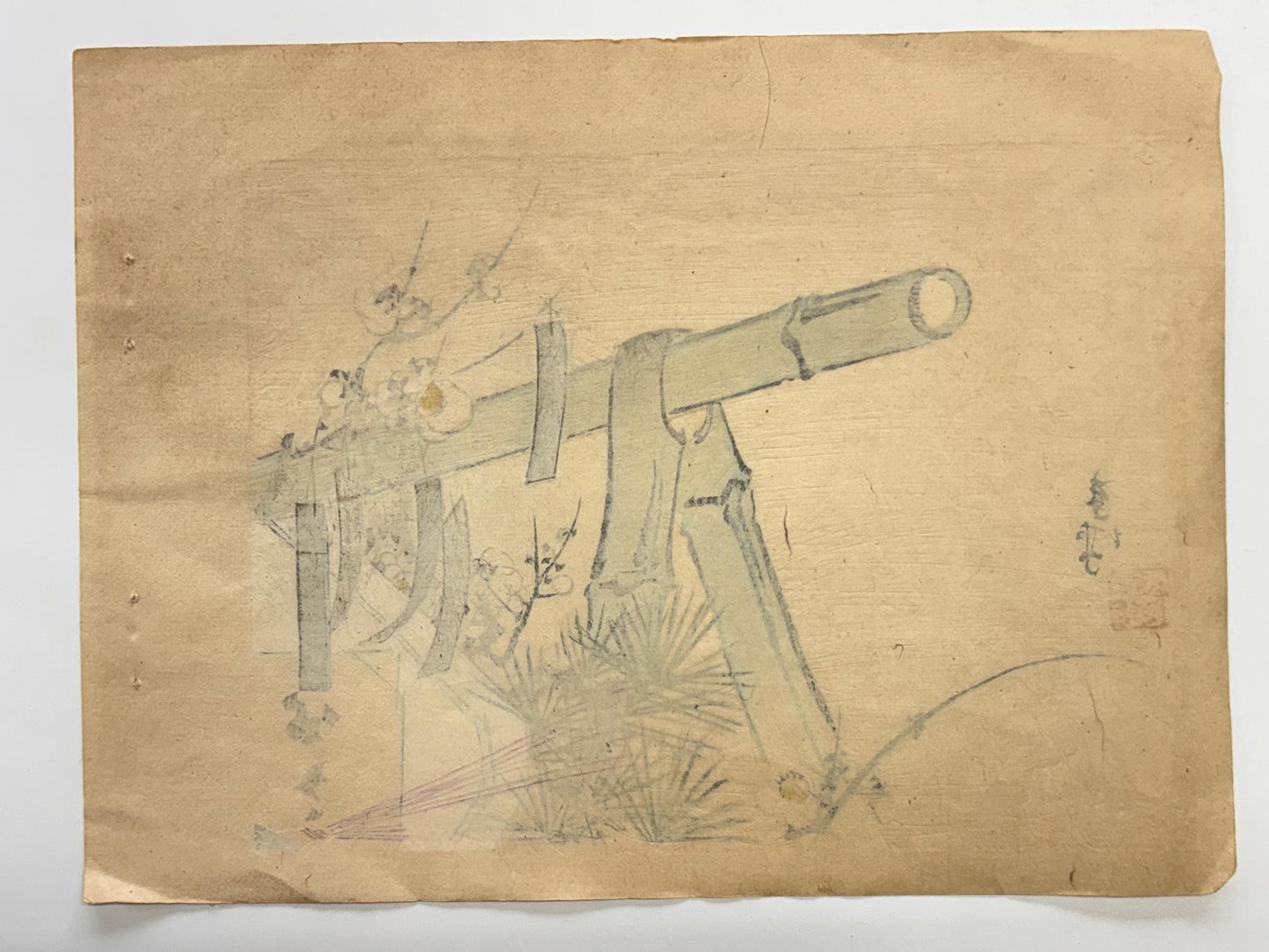 1908, Japanese Woodblock print, Kchimi Renjo, "a gift of pine, bamboo, and plum".
