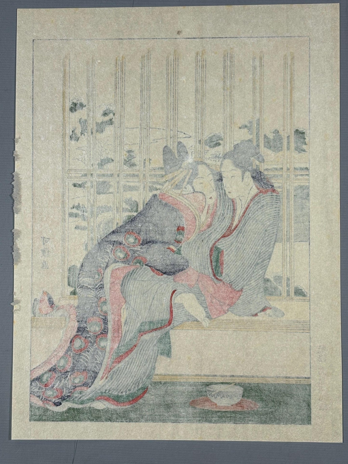 Japanese Ukiyoe, Woodblock print, Hokusai, "Azuma and Yogoro in a snowy morning"
