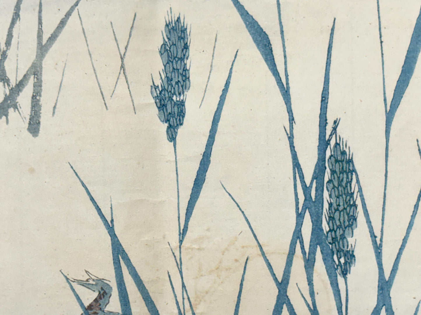 1913, Japanese Woodblock print, antique, Yamada Shokei, "Two Frogs in Summer Rice Fields.