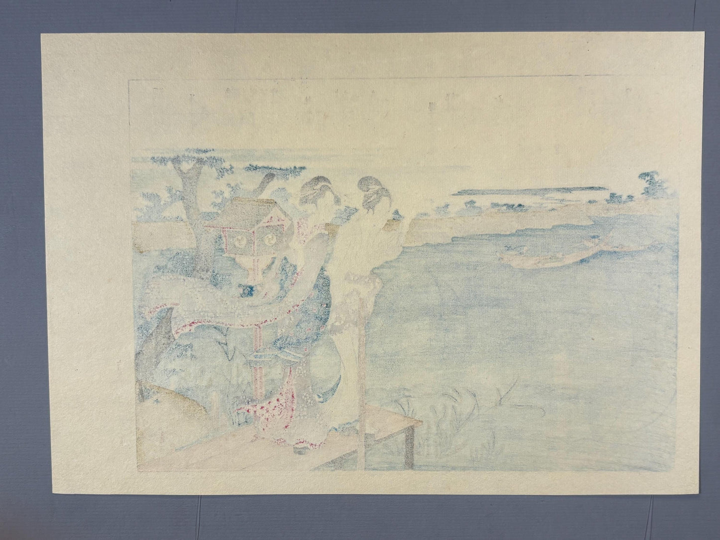 Japanese Ukiyoe, Woodblock print, Hokusai, "The Sumidagawa river"