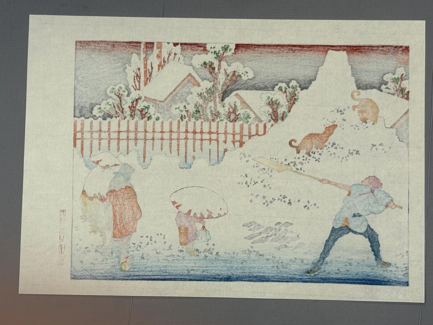 Japanese Ukiyoe, Woodblock print, Hokusai, "A morning scenery in the downtown after a heavy snowfall"