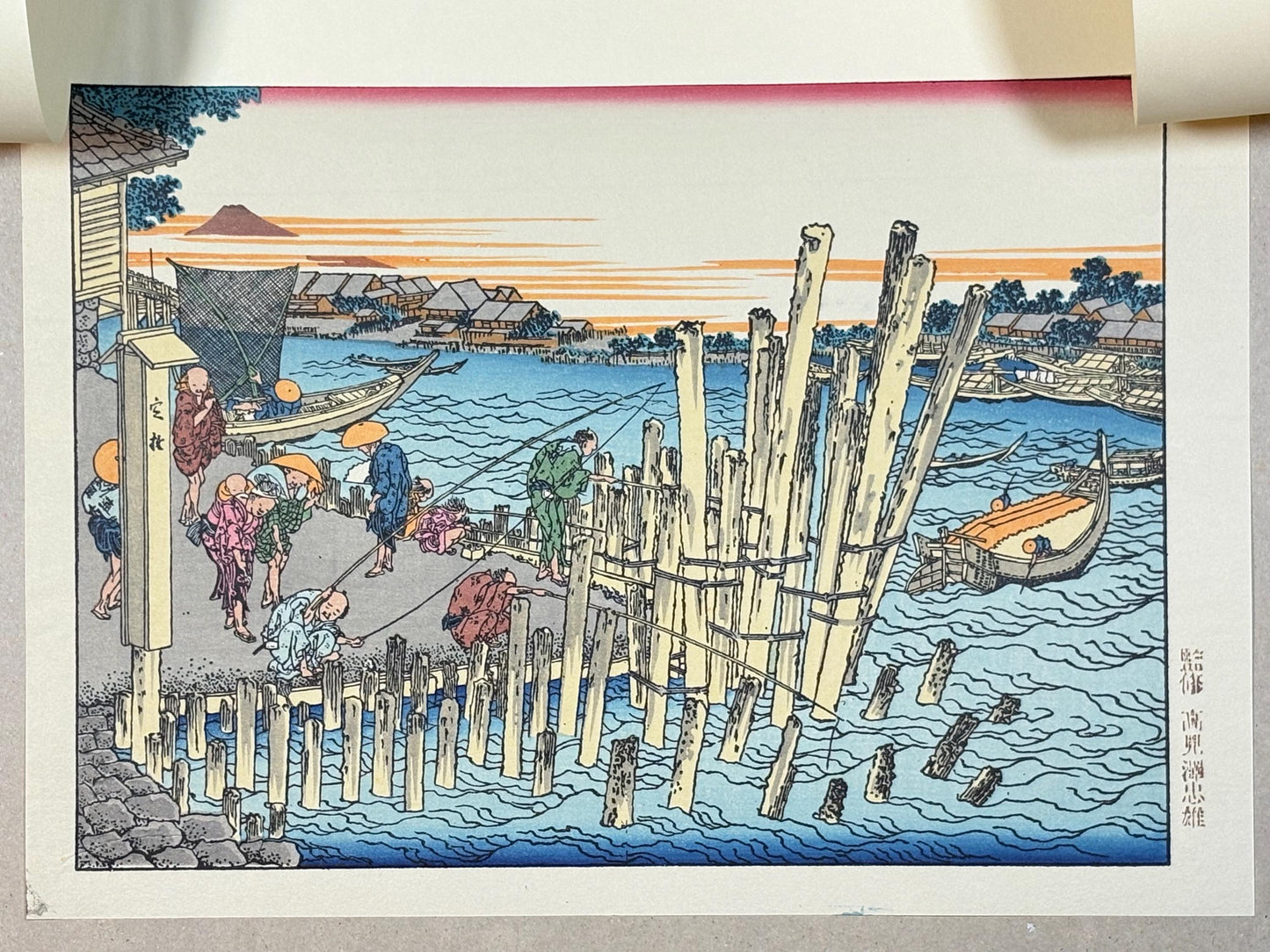 Japanese Ukiyoe, Woodblock print, Hokusai, "Scenery at Shimada on the bank of Sumida river"