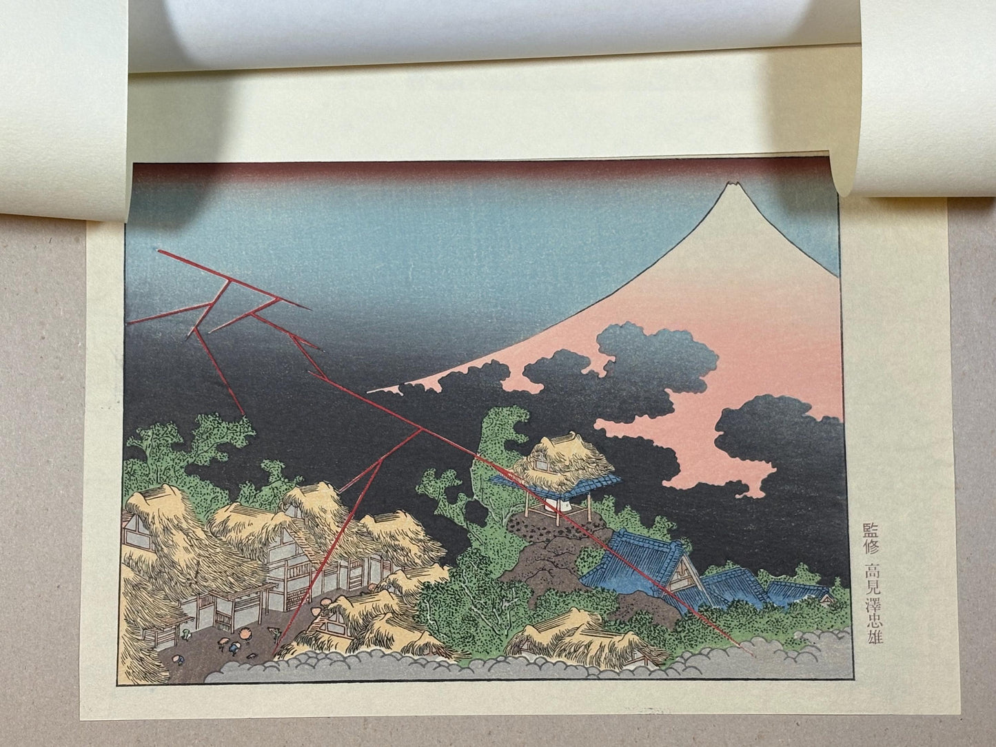 Japanese Ukiyoe, Woodblock print, Hokusai, "Mt.fuji in evening shower"