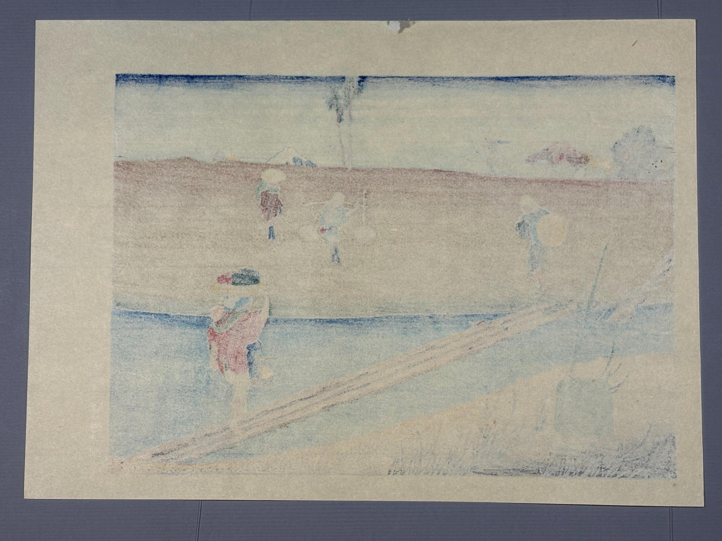 Japanese Ukiyoe, Woodblock print, Hokusai, "Mt.fuji over the bank"