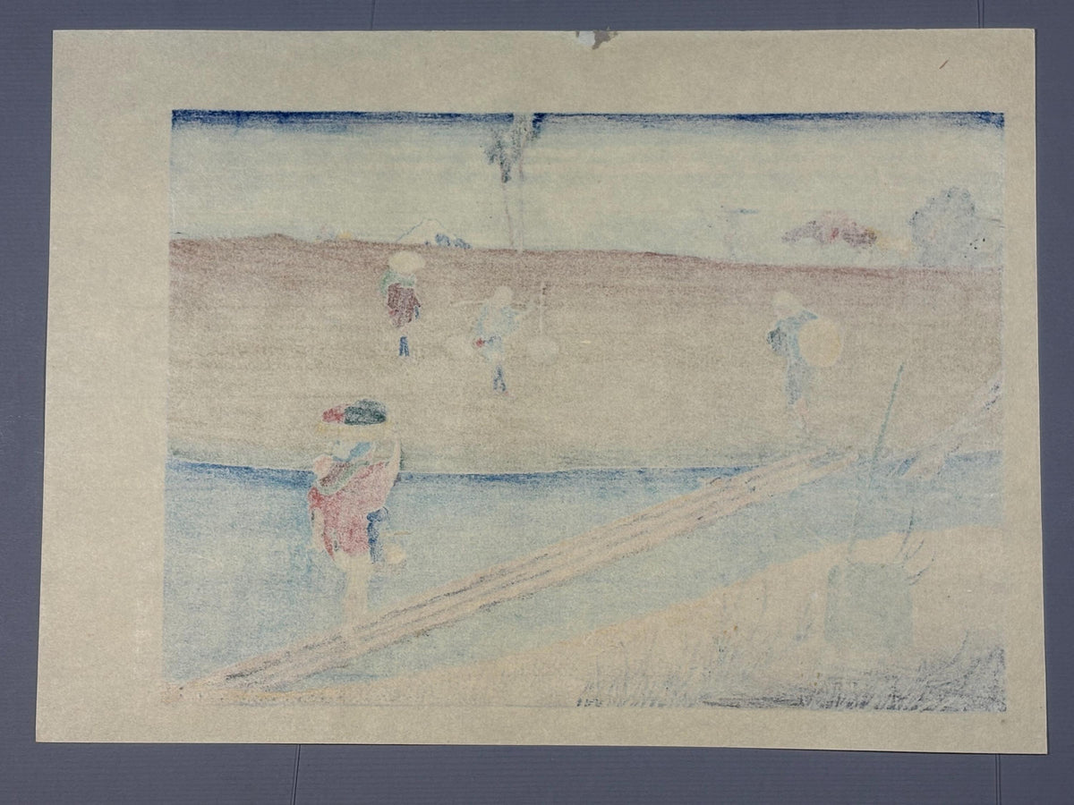 Japanese Ukiyoe, Woodblock print, Hokusai, "Mt.fuji over the bank"