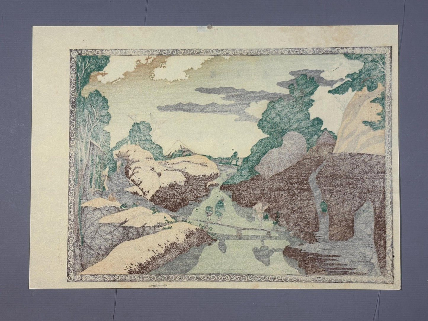 Japanese Ukiyoe, Woodblock print, Hokusai, "A scenery on the Taki-no-kawa River"