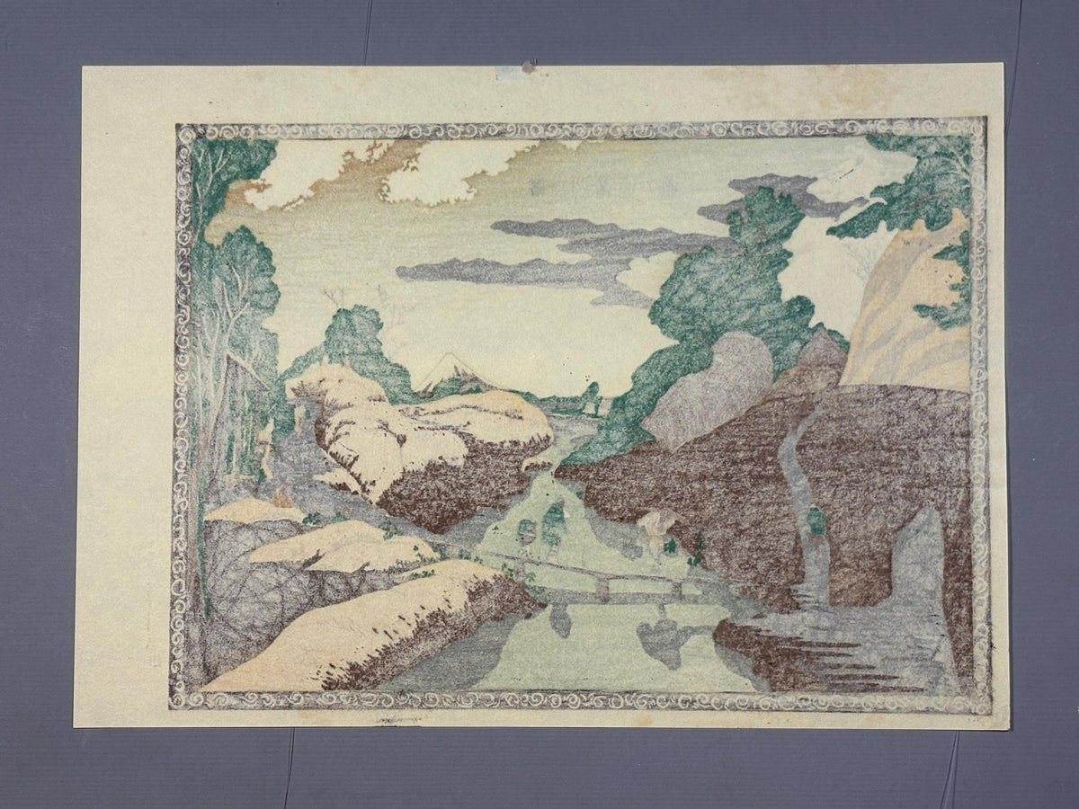 Japanese Ukiyoe, Woodblock print, Hokusai, "A scenery on the Taki-no-kawa River"