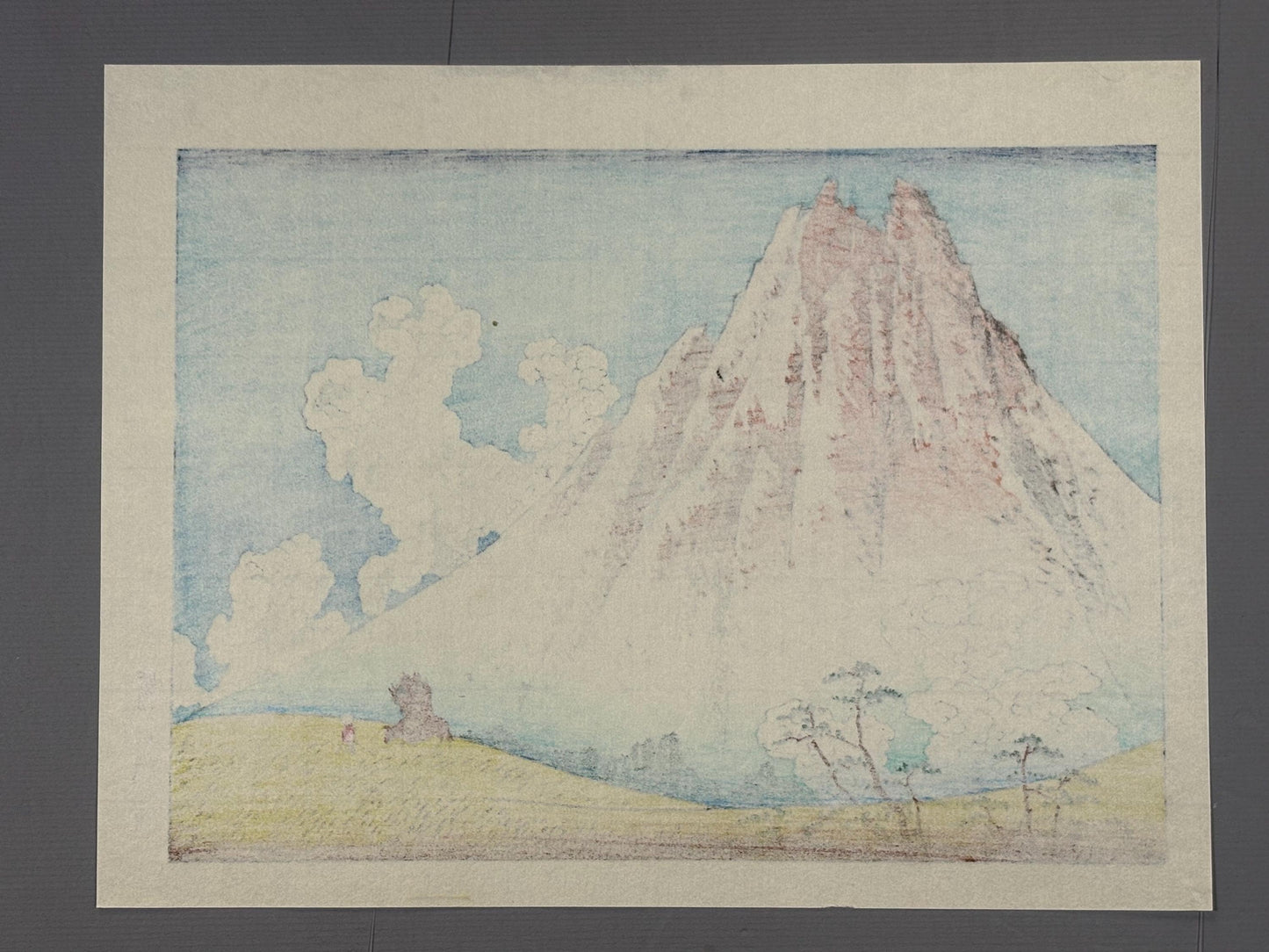 Japanese Ukiyo-e Woodblock print, Hokusai, "Mt. Fuji seen from Mishima in Koshu"