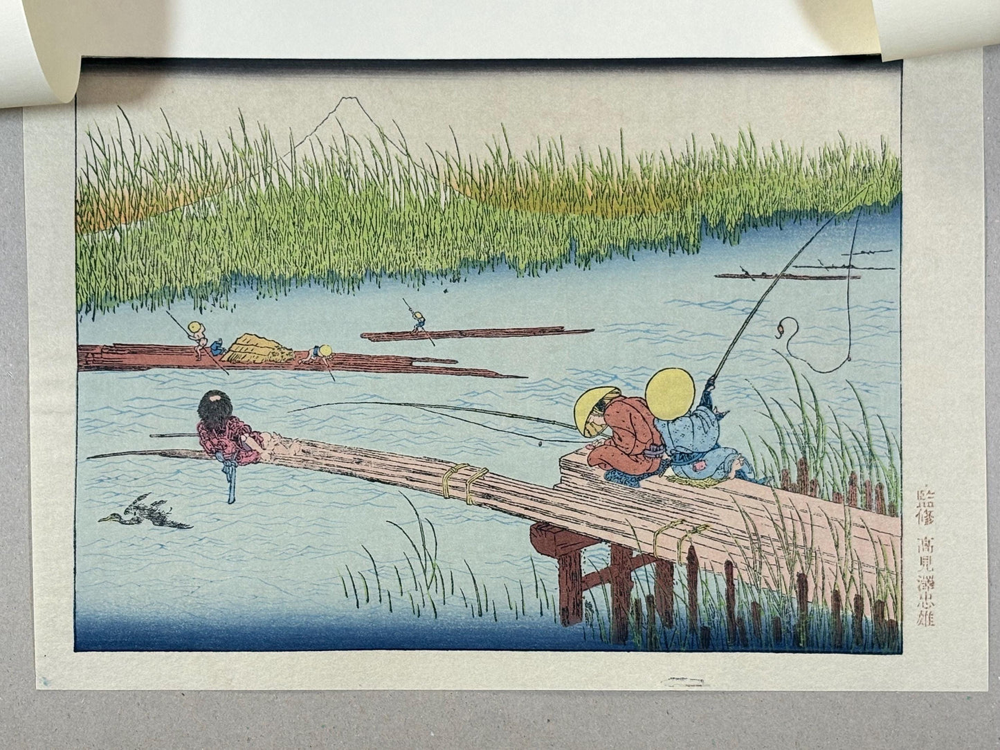Japanese Ukiyoe, Woodblock print, Hokusai, "Mt.fuji seen from a reedy river-mouth"
