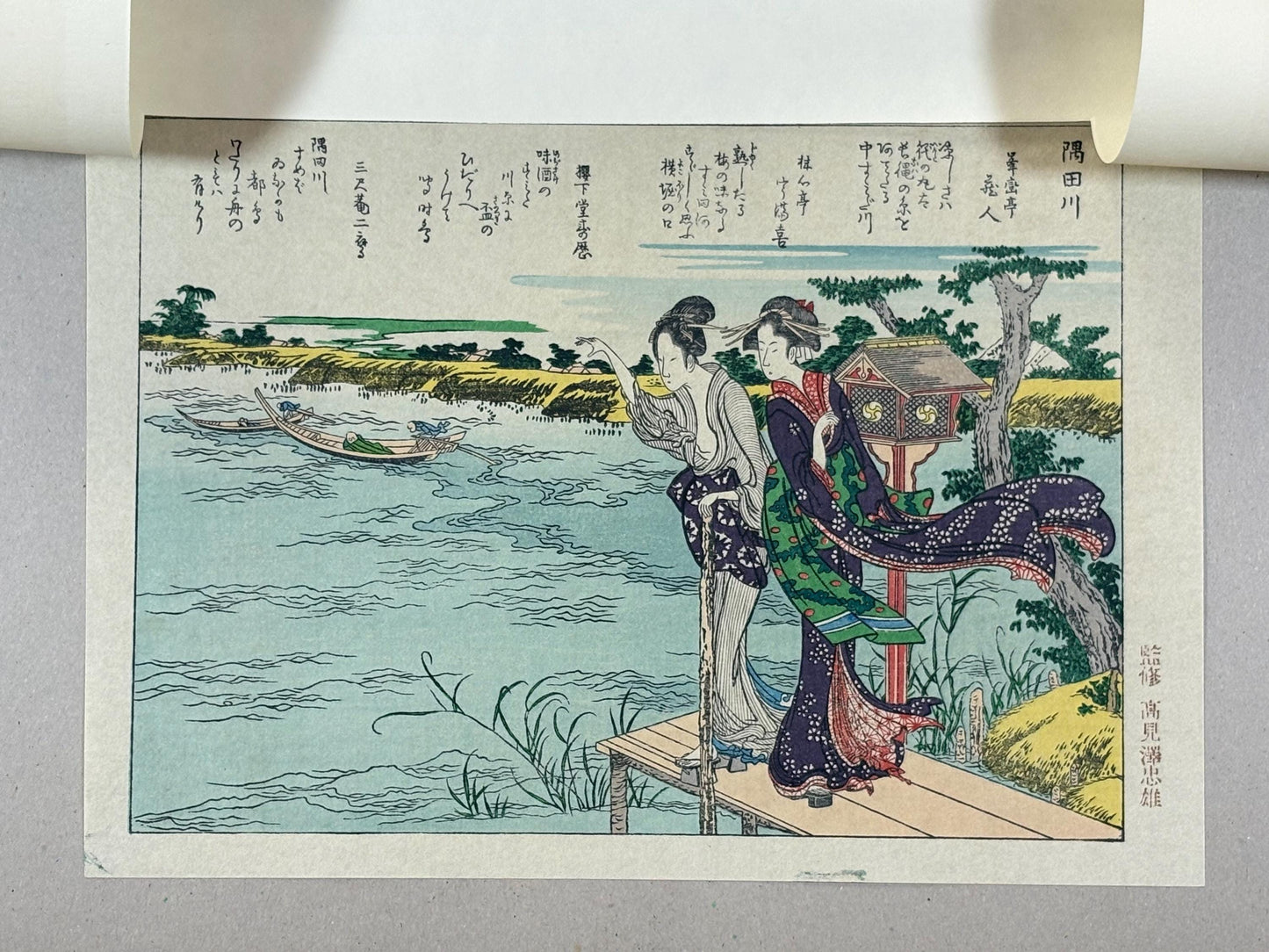 Japanese Ukiyoe, Woodblock print, Hokusai, "The Sumidagawa river"