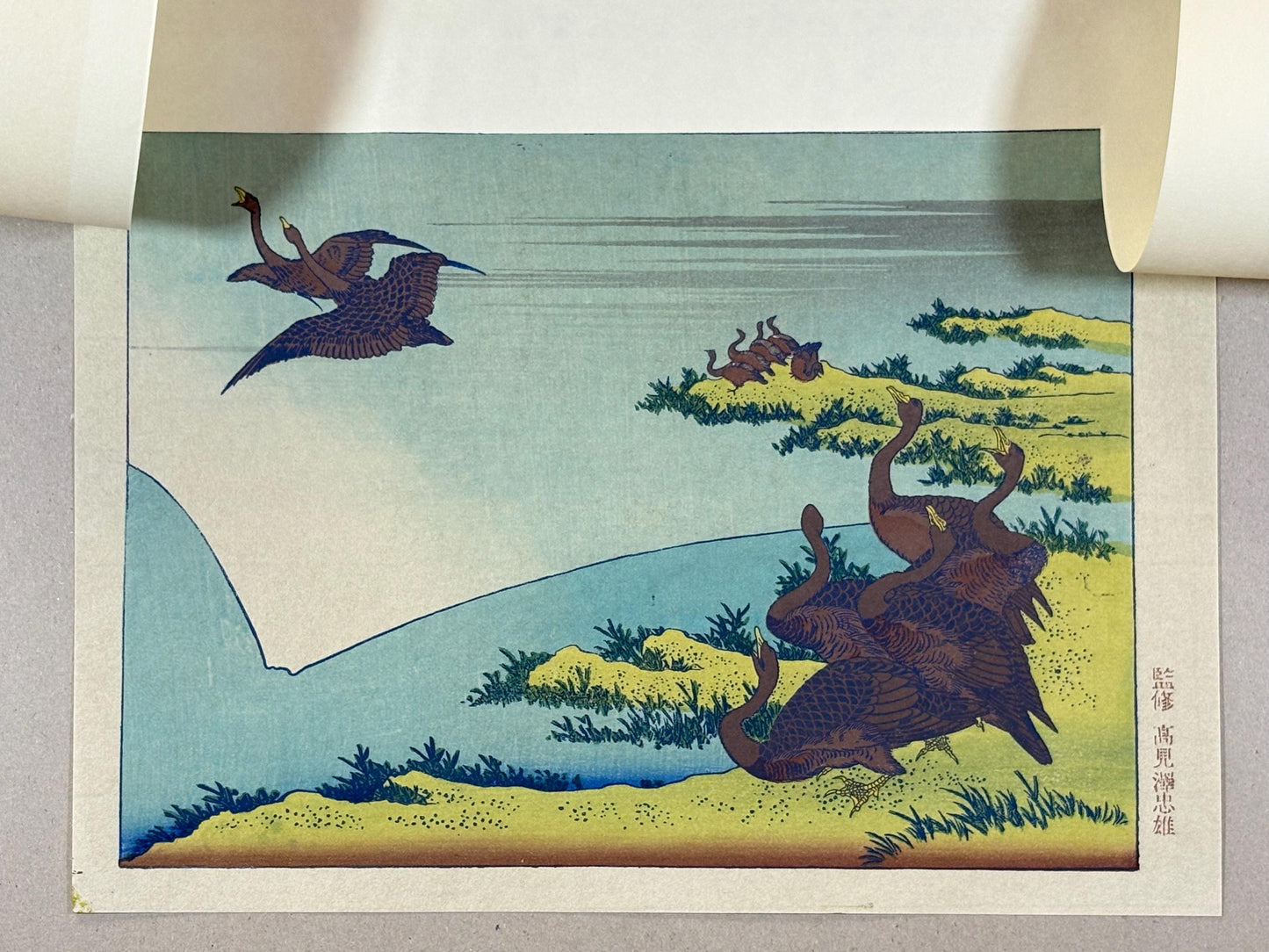Japanese Ukiyoe, Woodblock print, Hokusai, "The shadow of Mt.fuji on the pond"