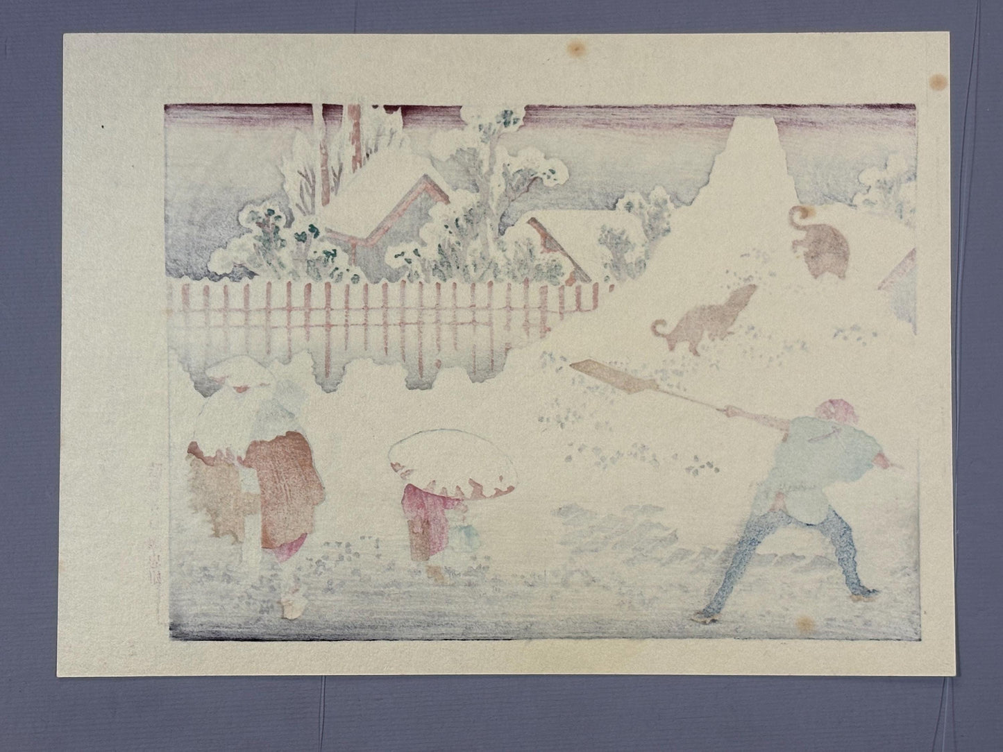 Japanese Ukiyoe, Woodblock print, Hokusai, "A morning scenery in the downtown after a heavy snowfall"