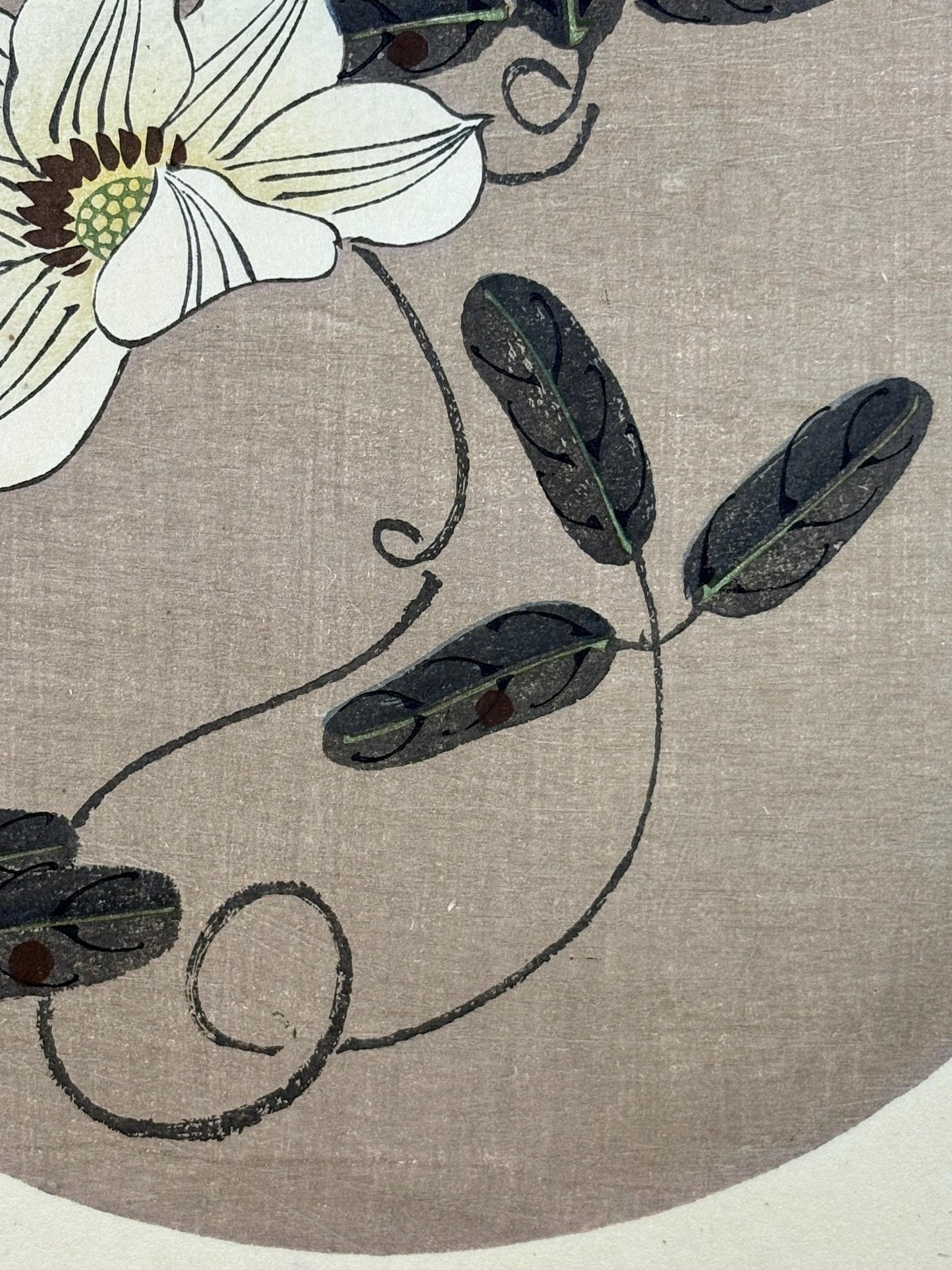 1908, Japanese antique woodblock print, Ito Jakuchu, "clematis, from Jakuchu gafu"