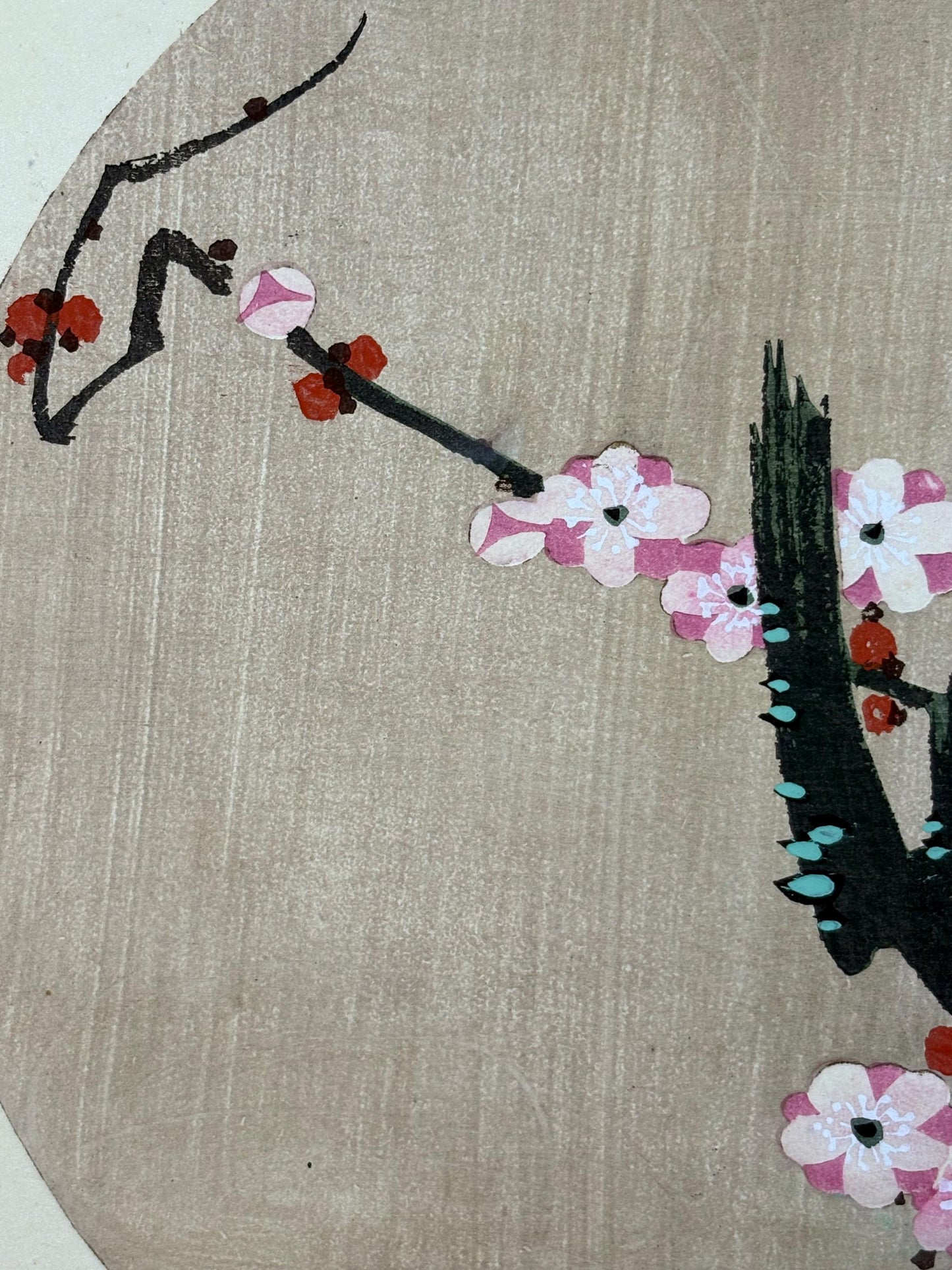 1908, Japanese antique woodblock print, Ito Jakuchu, "red plum blossom, from Jakuchu gafu"