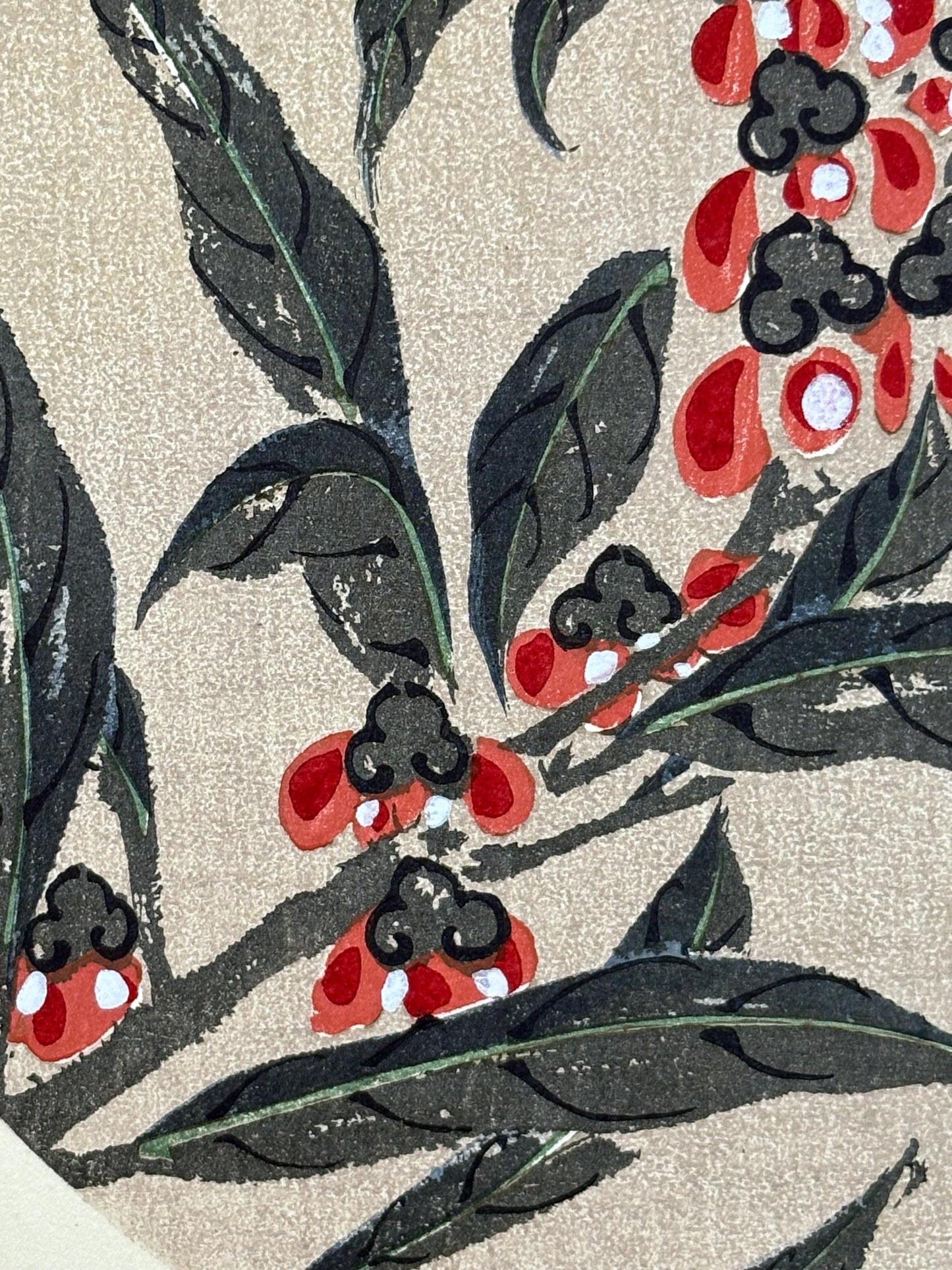 1908, Japanese antique woodblock print, Ito Jakuchu, "Garden Balsam, from Jakuchu gafu"