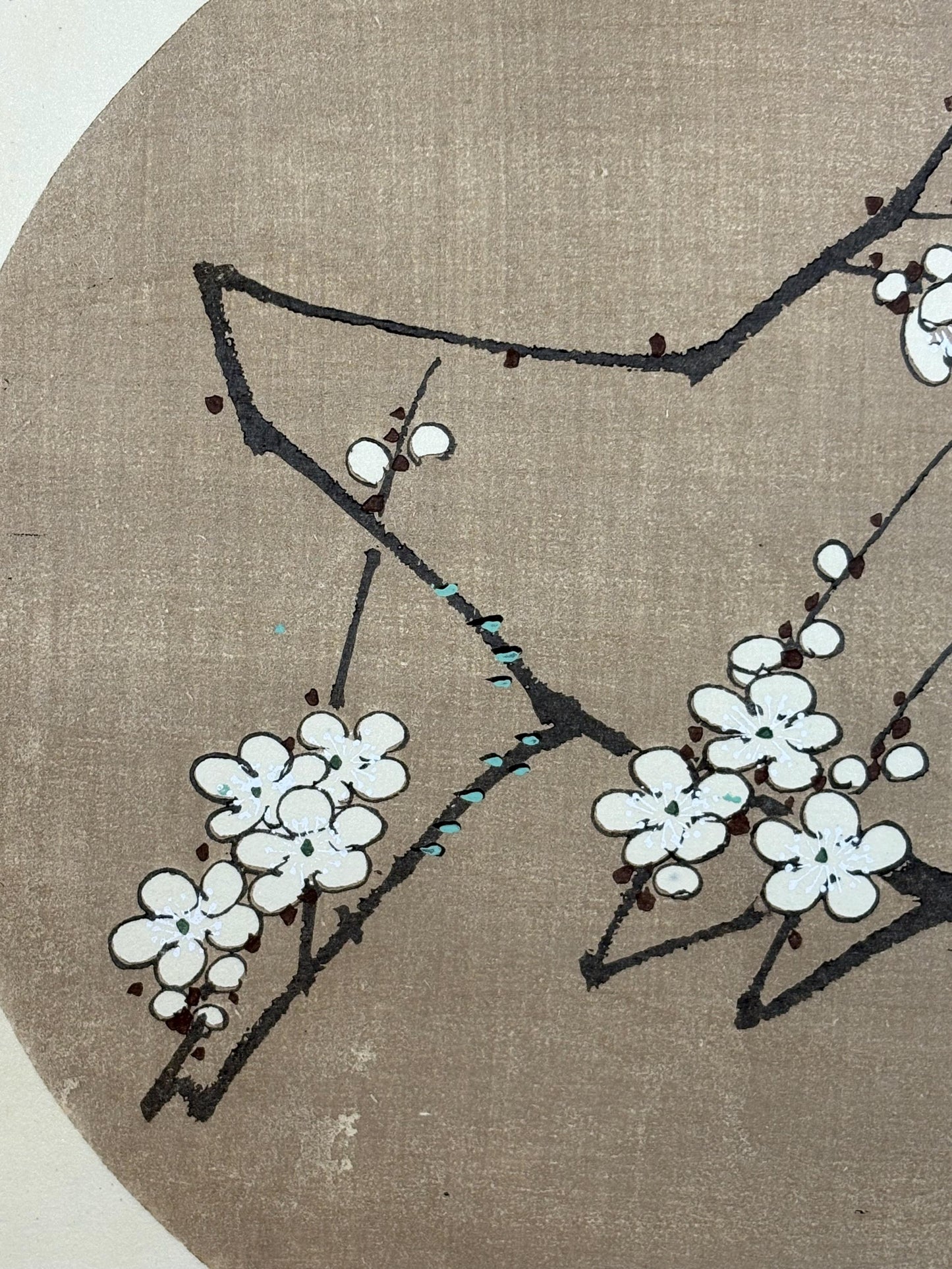 1908, Japanese antique woodblock print, Ito Jakuchu, "White Plum Blossoms, from Jakuchu gafu"