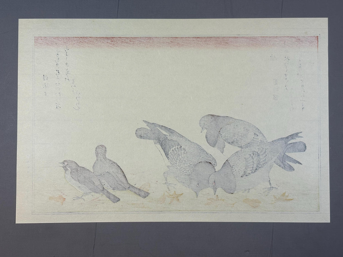 Japanese Ukiyo-e, woodblock print, Utamaro , "Sparrow and Pigeon"