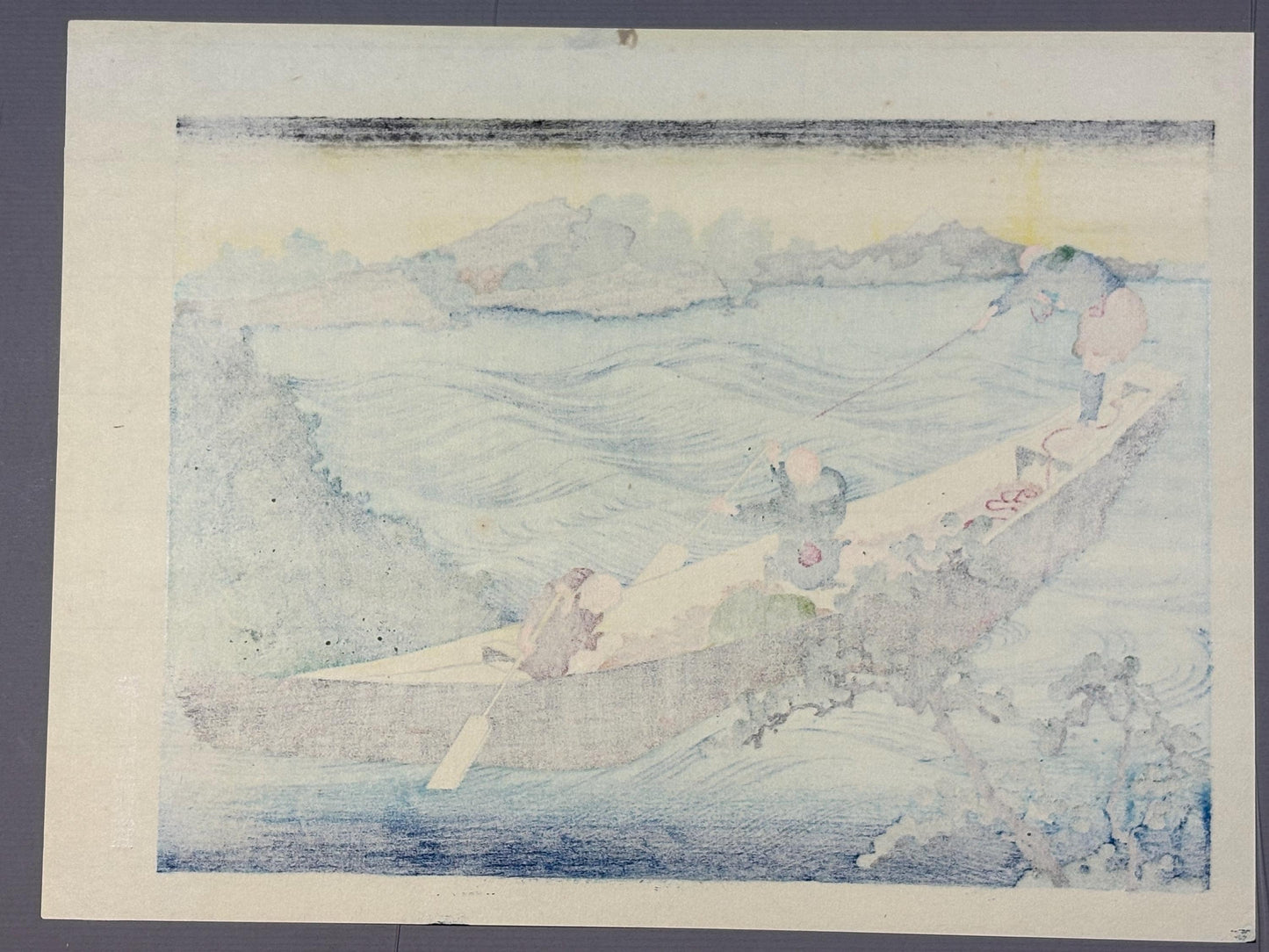 Japanese Ukiyoe, Woodblock print, Hokusai, "Mt.fuji from the lake Suwa with Mt.Yastugatake for a foreground"