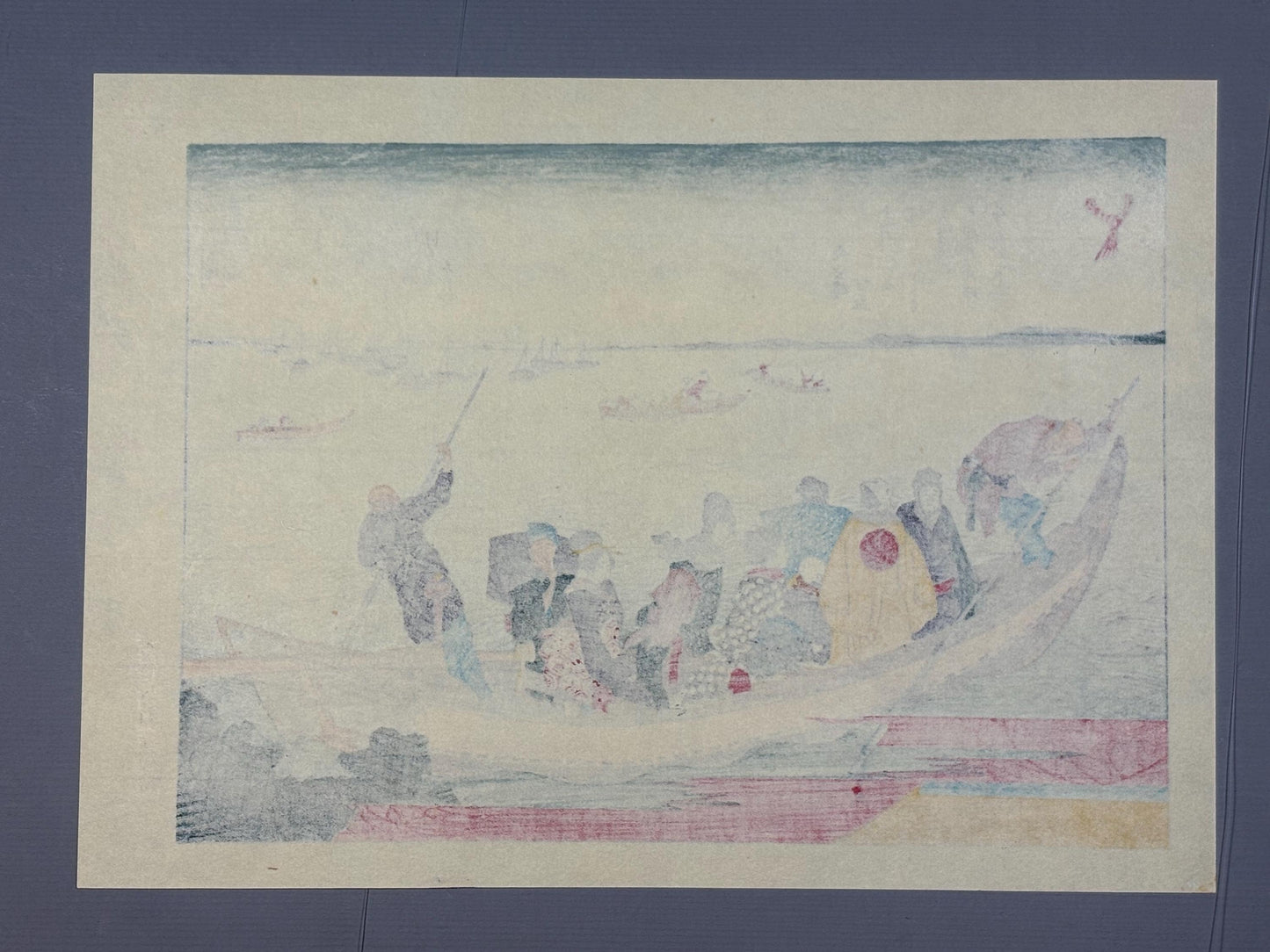 Japanese Ukiyoe, Woodblock print, Hokusai, "The first ferry-boat on the new year's morn"