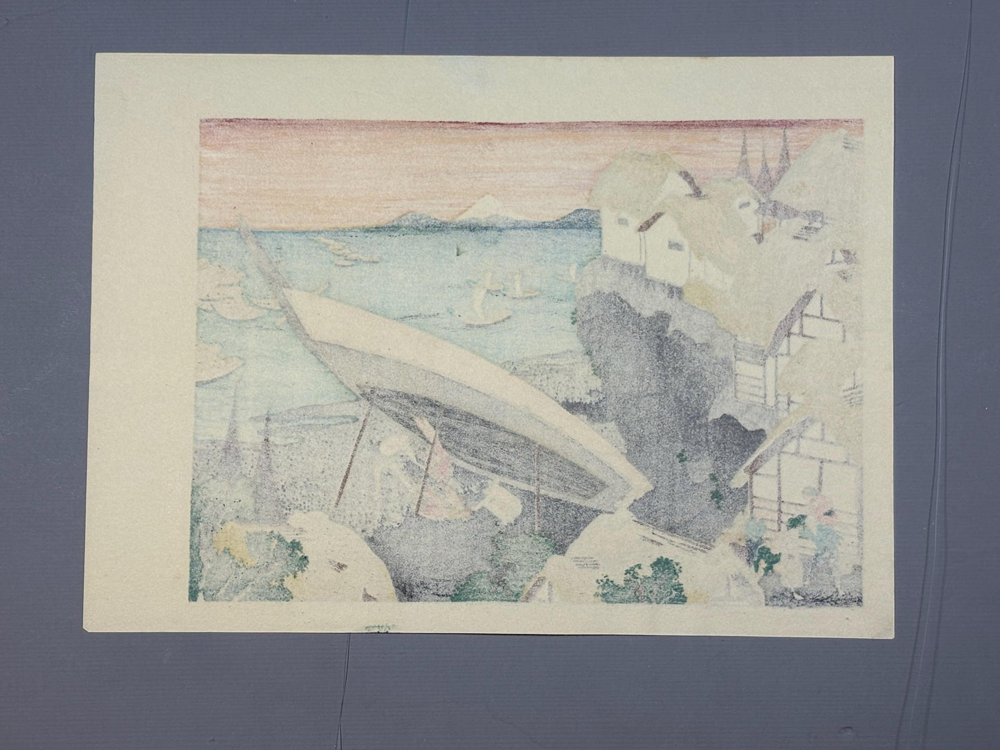 Japanese Ukiyoe, Woodblock print, Katsushika Hokusai, "Mt.fuji and a beacon"