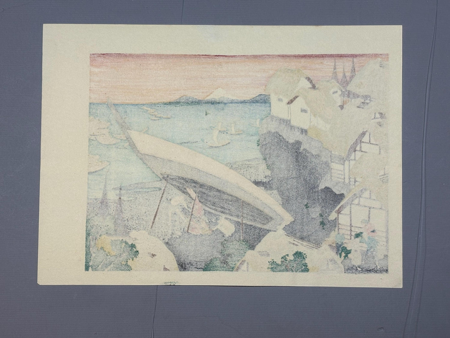 Japanese Ukiyoe, Woodblock print, Hokusai, "Mt.fuji and a beacon"