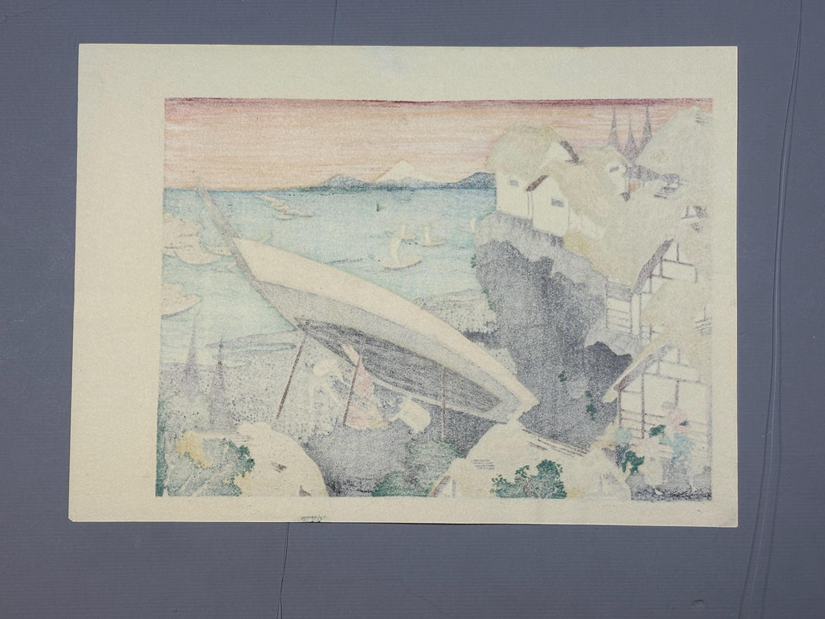 Japanese Ukiyoe, Woodblock print, Hokusai, "Mt.fuji and a beacon"