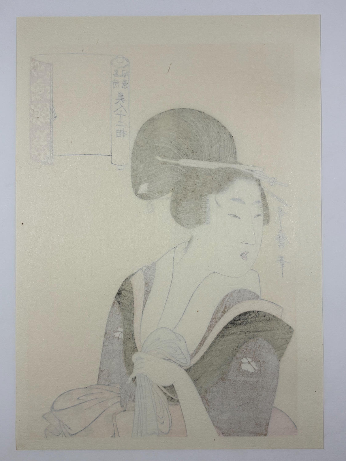 Japanese Ukiyoe, woodcut print, Utamaro, "One of 12 Beauties"