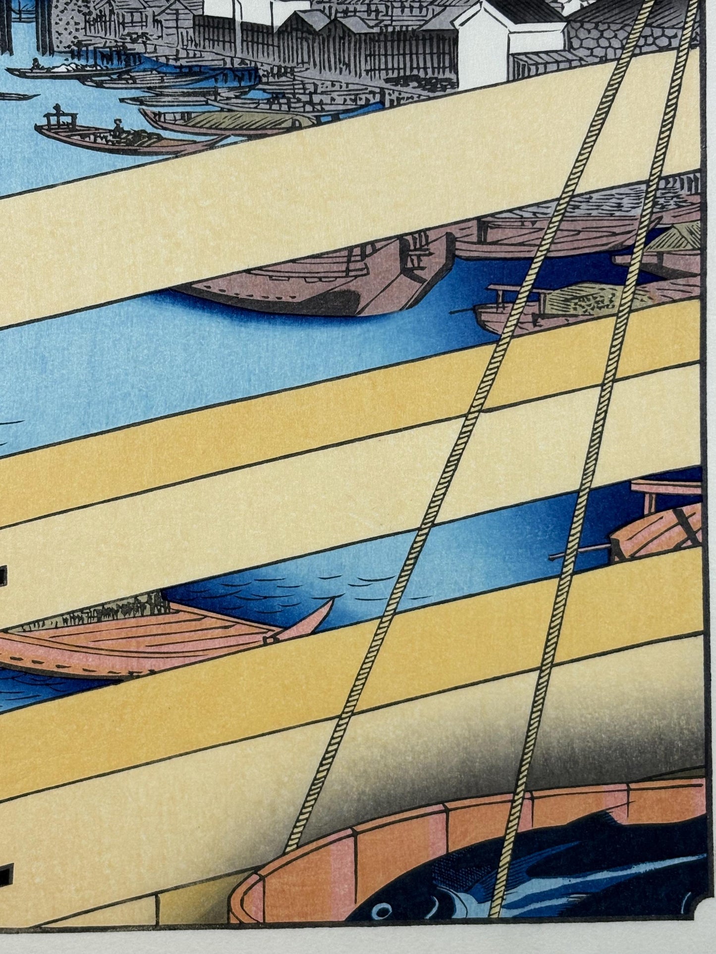 Japanese Ukiyoe, woodblock print, Hiroshige, "Nihonbashi Bridge and Edobashi Bridge , from the series One Hundred Famous Views of Edo"