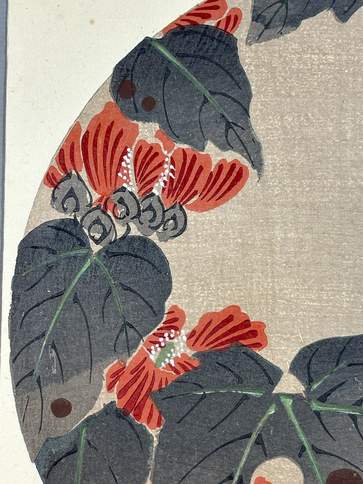 1908, Japanese antique woodblock print, Ito Jakuchu, "Althaea rosea, from Jakuchu gafu"