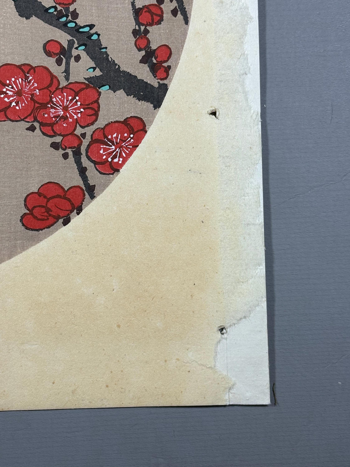 1908, Japanese antique woodblock print, Ito Jakuchu, "Scarlet Plum Blossom, from Jakuchu gafu"