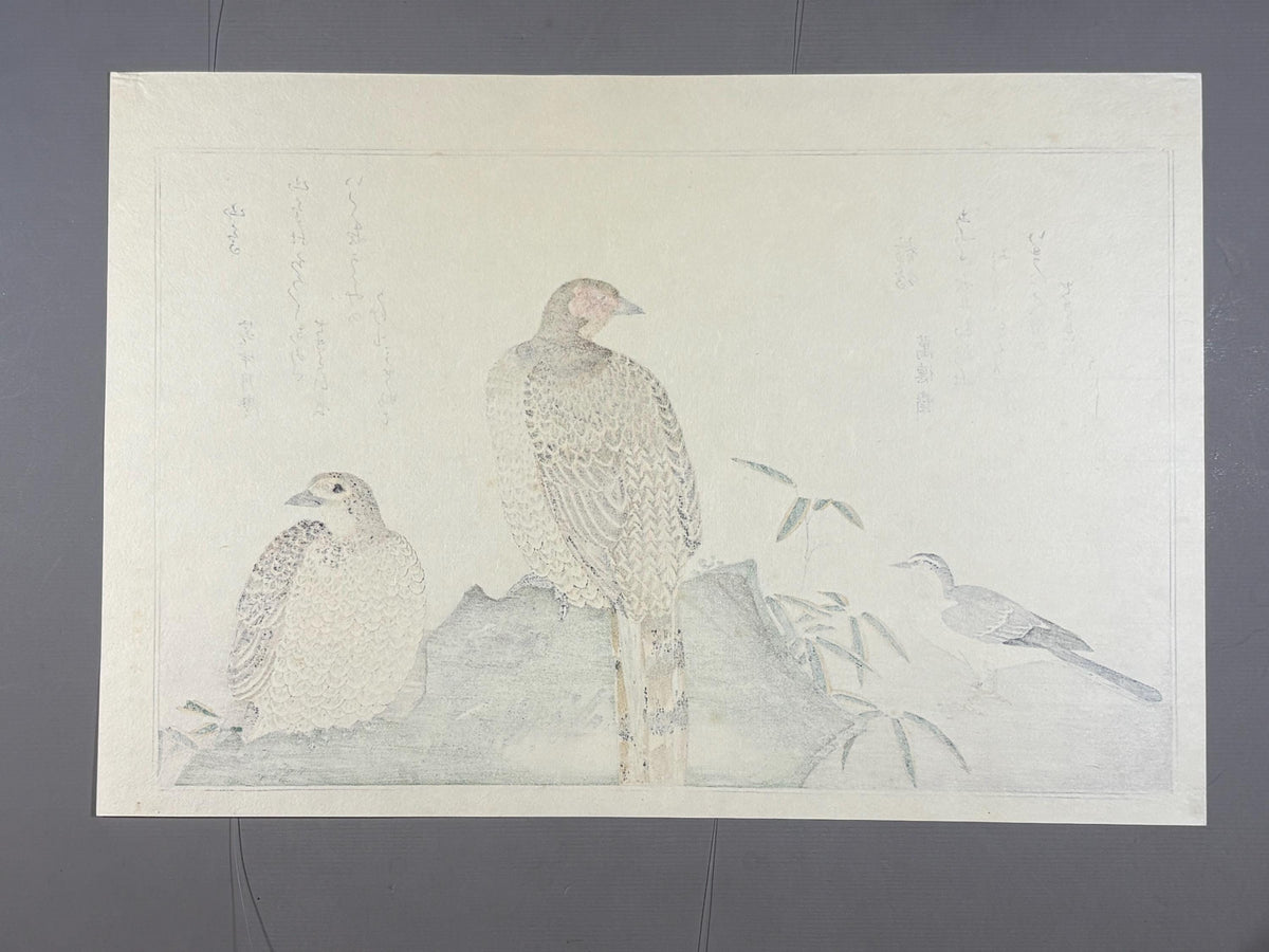Japanese Ukiyo-e, woodblock print, Utamaro , "Copper Pheasant and Wagtail"
